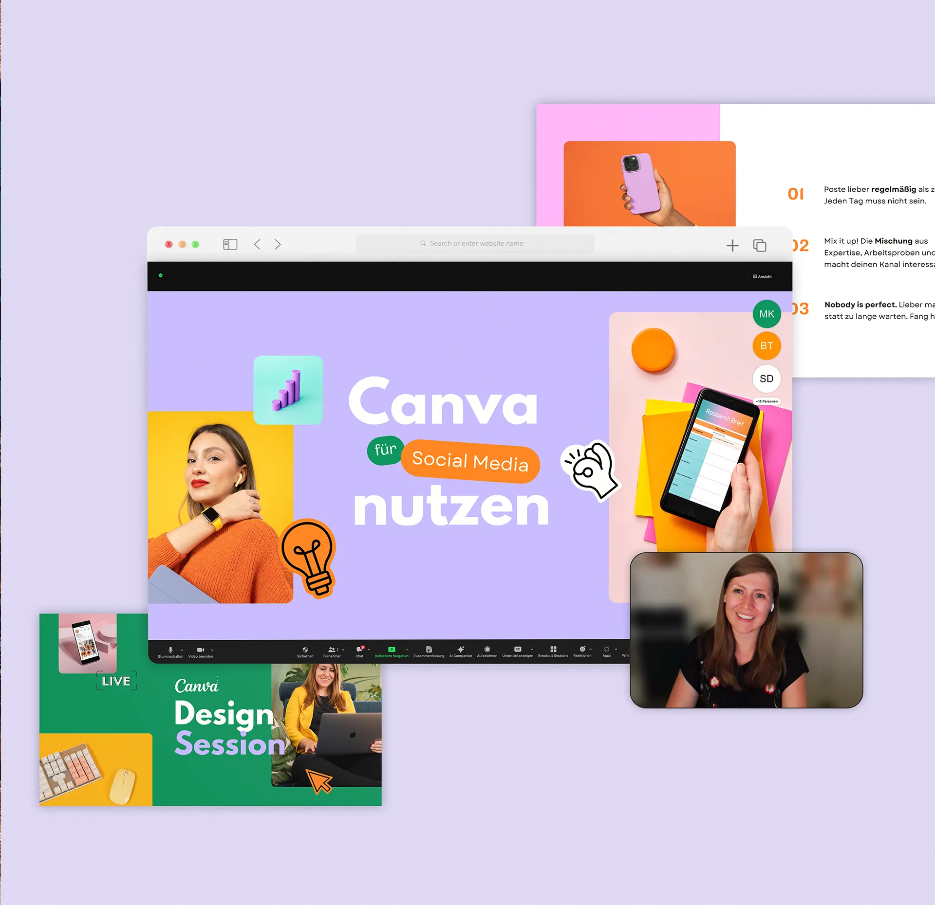 Beispiele einer Design Präsentation
                              zu den Themen Social Media und Canva Design